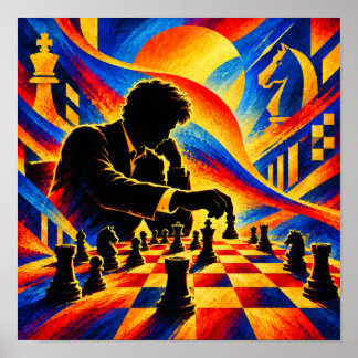 Schaakmeester die een zet doet Silhouet Poster