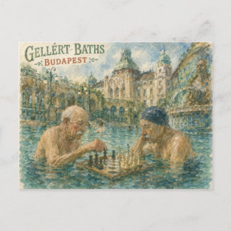 Schaakpartij Gellert Baths Boedapest Hongarije Feestdagenkaart