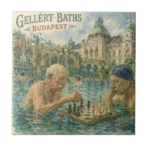 Schaakpartij Gellert Baths Boedapest Hongarije Tegeltje