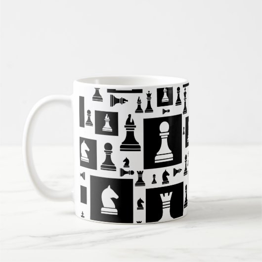 Schaakpuntspatroon - zwart-wit koffiemok (Links)