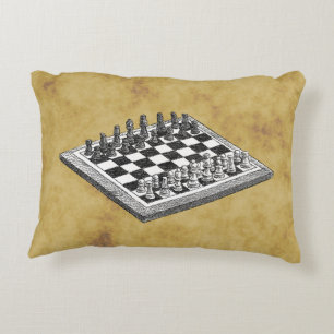 Schaakspel en schaakbord vintage WBG in distressed Decoratief Kussen