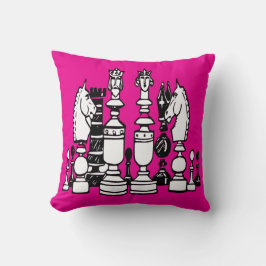 Schaakspel hot pink decor kussen zwart wit kussen