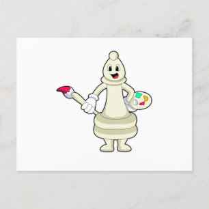 Schaakstuk Loper als schilder met kwast en kleur Briefkaart