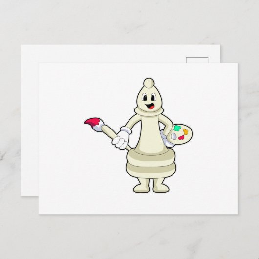 Schaakstuk loper als schilder met kwast en kleur briefkaart (Voorkant / Achterkant)