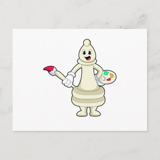 Schaakstuk loper als schilder met kwast en kleur briefkaart (Voorkant)