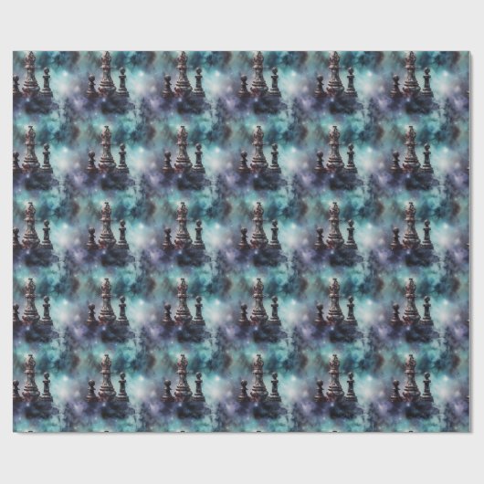 Schaakstukken Klassieke Blauwe Nevel Galactische R Cadeaupapier (Vlak)