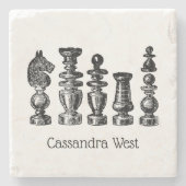 Schaakstukken  kunst stenen onderzetter (Voorkant)