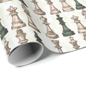 Schaakstukken Modern Wit en Groen Klassiek Cadeaupapier (Rol Hoek)