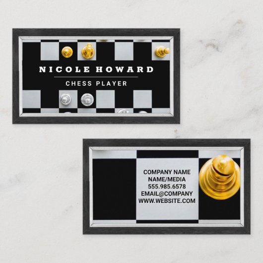 Schaakstukken van goud en zilver visitekaartje (Voorkant / Achterkant)