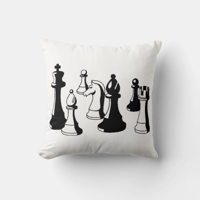 Schaakstukken Vintage Kunst #2 Kussen (Voorkant)