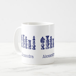 Schaakstukken Vintage Kunst Blauw Koffiemok