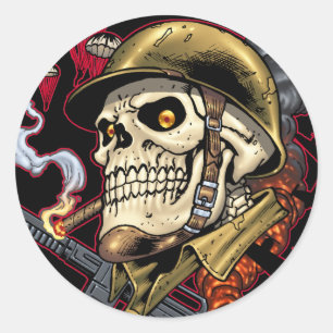 Schaal met helm, vliegtuigen en bommen ronde sticker