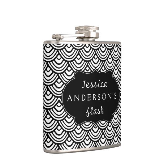 Schaalbaar Scallop Patroon Aangepast zwart-wit Heupfles (Rechts)