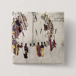 Schaaldans of overwinningsdans (inkt op papier) vierkante button 5,1 cm