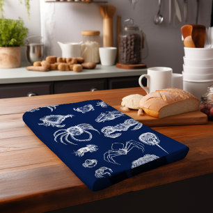 Schaaldier Vintage Krab Zeevaart Theedoek