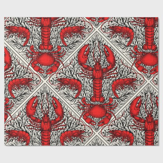 Schaaldieren in rood, zwart en ivoor cadeaupapier (Vlak)