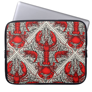 Schaaldieren in rood, zwart en ivoor laptop sleeve