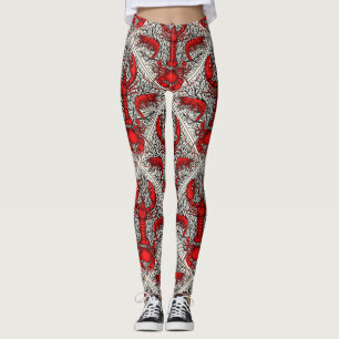 Schaaldieren in rood, zwart en ivoor leggings