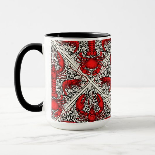 Schaaldieren in rood, zwart en ivoor mok (Links)