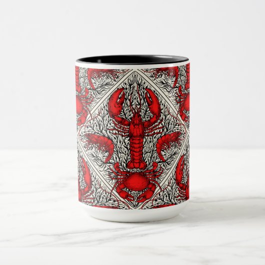 Schaaldieren in rood, zwart en ivoor mok (Midden)