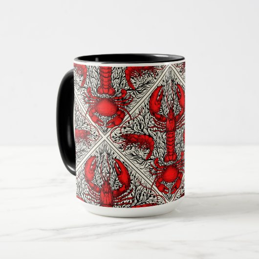 Schaaldieren in rood, zwart en ivoor mok (Voorkant links)