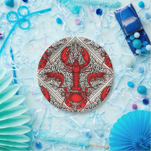 Schaaldieren in rood, zwart en ivoor papieren bordje (Feest)