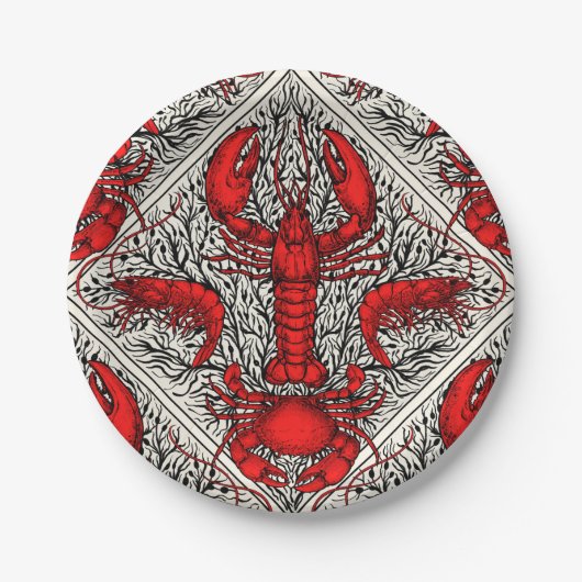 Schaaldieren in rood, zwart en ivoor papieren bordje (Voorkant)