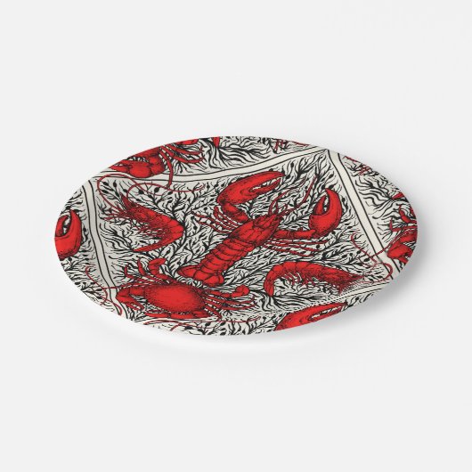 Schaaldieren in rood, zwart en ivoor papieren bordje (Gekanteld)