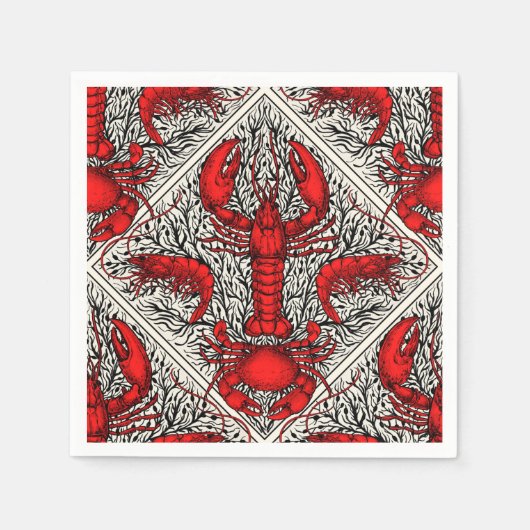 Schaaldieren in rood, zwart en ivoor servet (Voorkant)