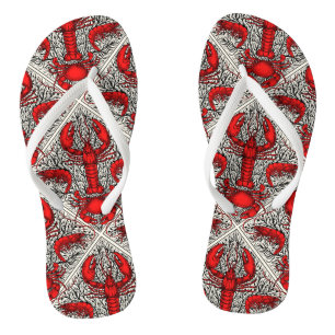 Schaaldieren in rood, zwart en ivoor teenslippers