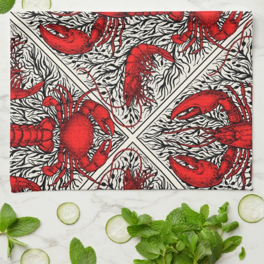 Schaaldieren in rood, zwart en ivoor theedoek (Gevouwen)