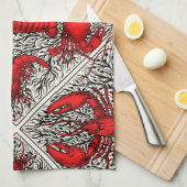 Schaaldieren in rood, zwart en ivoor theedoek (Quarter Fold)