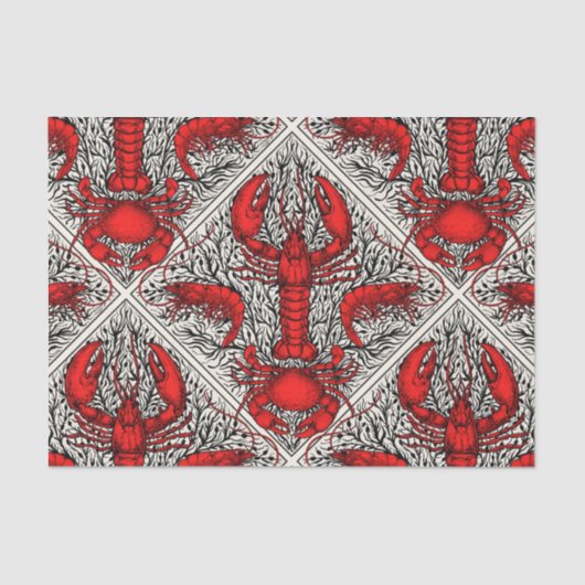 Schaaldieren in rood, zwart en ivoor tissuepapier (Voorkant)