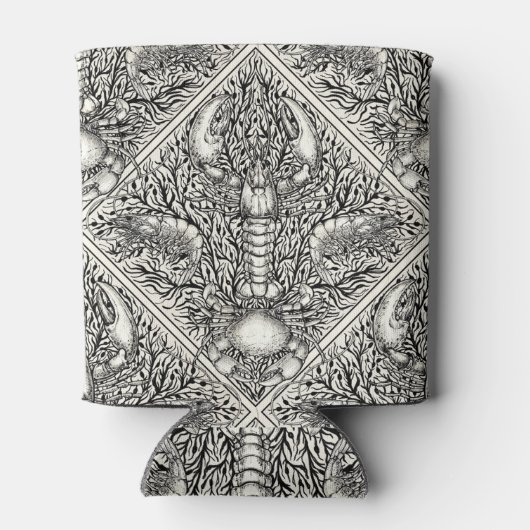 Schaaldieren in zwart en natuurlijk wit blikjeskoeler (Achterkant)