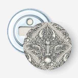 Schaaldieren in zwart en natuurlijk wit button flesopener