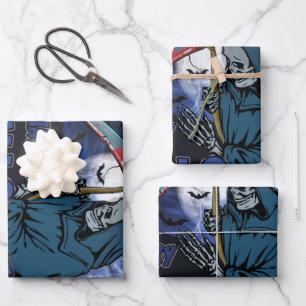 Schaamskelet in de Scary Dark Night Halloween Inpakpapier Vel