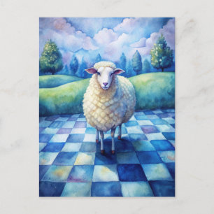 Schaap Blauw Geruit Controleert Vriend Briefkaart