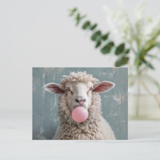 Schaap blazen Roze Bubble Gum Bubble Briefkaart (Staand voorkant)