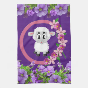 Schaap Bloemen Paarse Keuken Handdoek