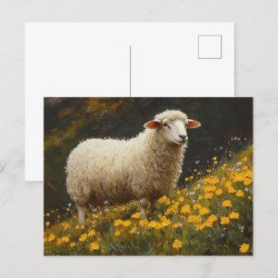 Schaap Buttercup Bloemen Schilderen Briefkaart