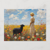 Schaap en herderin met wilde bloemen briefkaart (Voorkant)