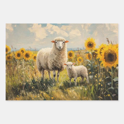 Schaap en Lam Zonnebloem Veld Decoupage Inpakpapier Vel (Voorkant 2)