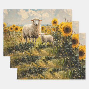 Schaap en Lam Zonnebloem Veld Decoupage Inpakpapier Vel