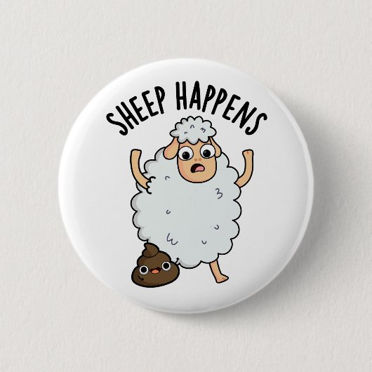 Schaap gebeurt grappige poepwoordspeling ronde button 5,7 cm (Voorkant)