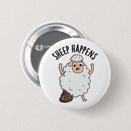 Schaap gebeurt grappige poepwoordspeling ronde button 5,7 cm (Voorkant /achterkant)