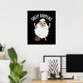 Schaap Gebeurt Grappige Poop Pun Dark BG Poster (Thuiskantoor)