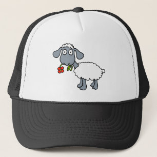 Schaap Grijs Wit Lam Rode Bloem Trucker Pet