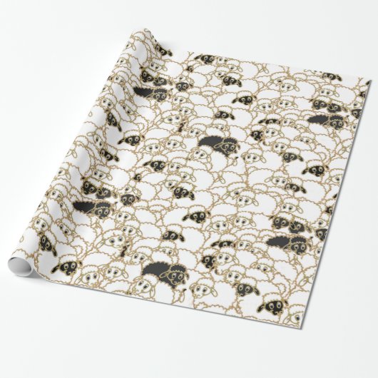 schaap, groot koppel zwart-wit cadeaupapier (Uitgerold)