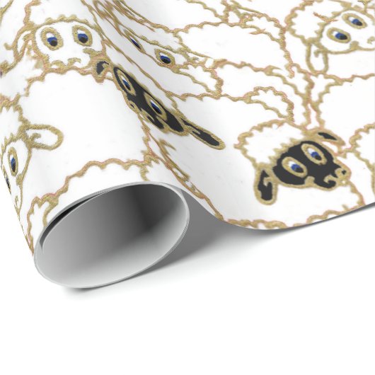 schaap, groot koppel zwart-wit cadeaupapier (Rol Hoek)