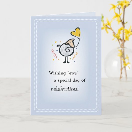 Schaap hart ballon verjaardag kaart (Gele Bloem)